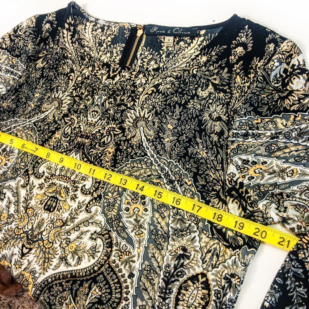 Rose & Olive Lightweight Black/Cream Baroque Print Blouse Sz M - Picture 10 of 11